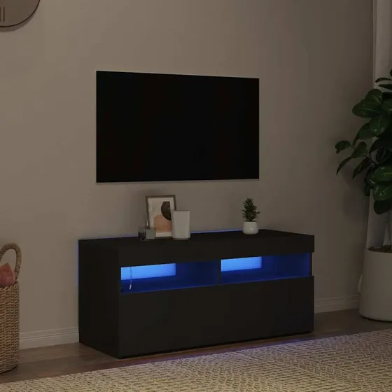 vidaXL tv-bord med LED-lys 90x35x40 cm, sort