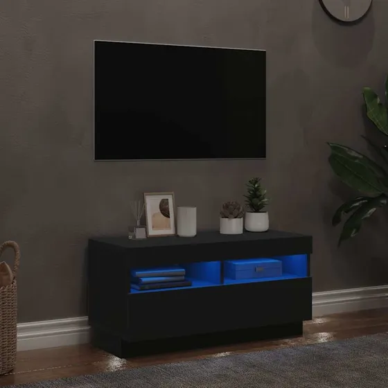 vidaXL tv-bord med LED-lys 80x35x40 cm sort