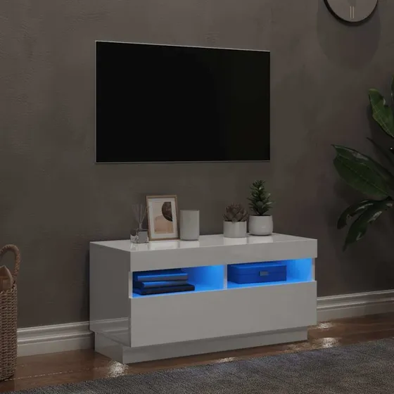 vidaXL tv-skab med LED-lys 80x35x40 cm hvid højglans