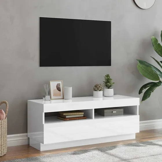 vidaXL tv-skab med LED-lys 100x35x40 cm hvid højglans