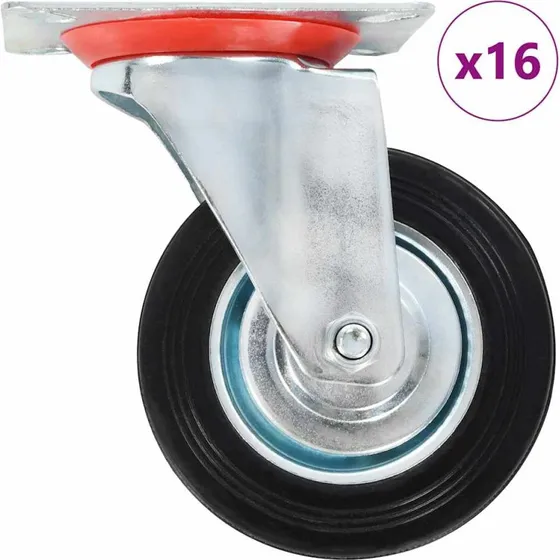 vidaXL 16 stk. 100 mm drejehjul, zinkbelagt jernstel, gummi