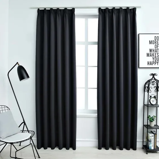 vidaXL Mørklægningsgardiner med Kroge 2 stk. 140 x 245 cm Sort