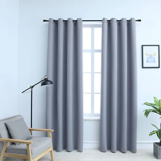 vidaXL Mørklægningsgardiner 2 stk. grå 140 x 175 cm med metalringe