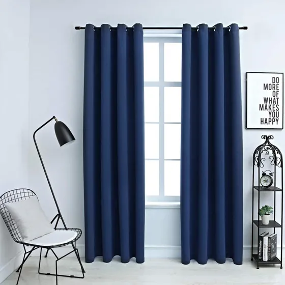 vidaXL Mørklægningsgardiner 2 stk. 140 x 245 cm blå med metalringe