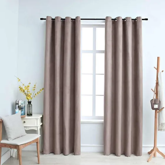 vidaXL Mørklægningsgardiner 2 stk. Gråbrun 140 x 175 cm med metalringe