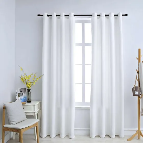 vidaXL Mørklægningsgardiner 2 stk. Råhvid 140 x 245 cm med metalringe