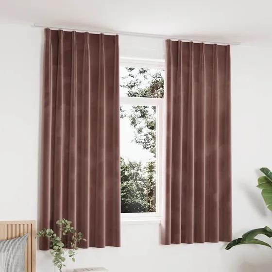 vidaXL Mørklægningsgardiner Fløjl Gammelrosa 140 x 175 cm 2 stk