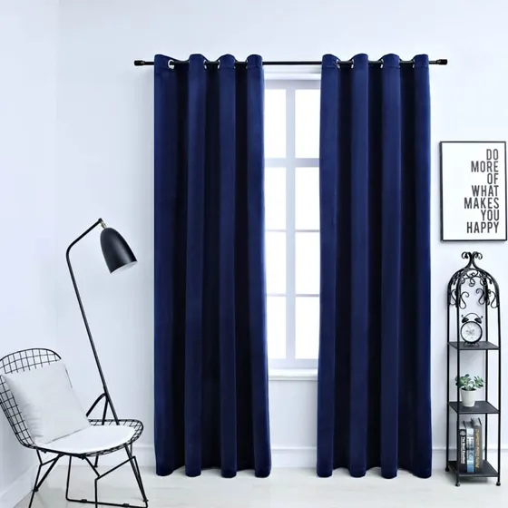 vidaXL Mørklægningsgardiner 2 stk. 140 x 225 cm fløjl mørkeblå