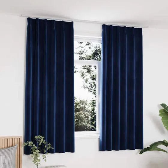 vidaXL Mørklægningsgardiner med Kroge 140 x 175 cm Fløjl Mørkeblå