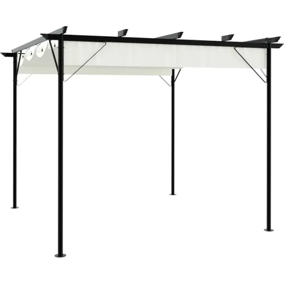 vidaXL Pergola 3x3 m med sammenrulleligt tag, stål cremefarvet