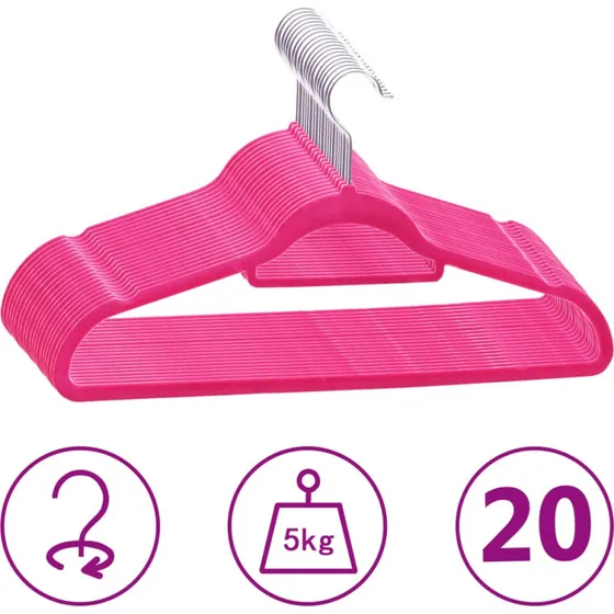 vidaXL 20 stk. bøjler skridsikre fløjl pink