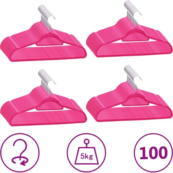 vidaXL 100 stk. skridsikre fløjl bøjler pink