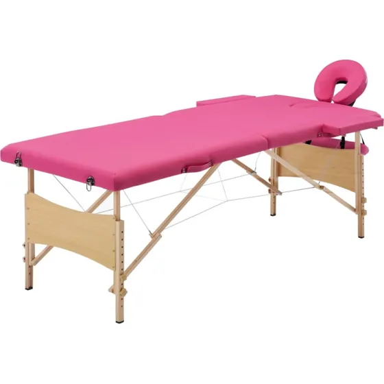 vidaXL sammenfoldeligt massagebord med træstel 2 zoner lyserød