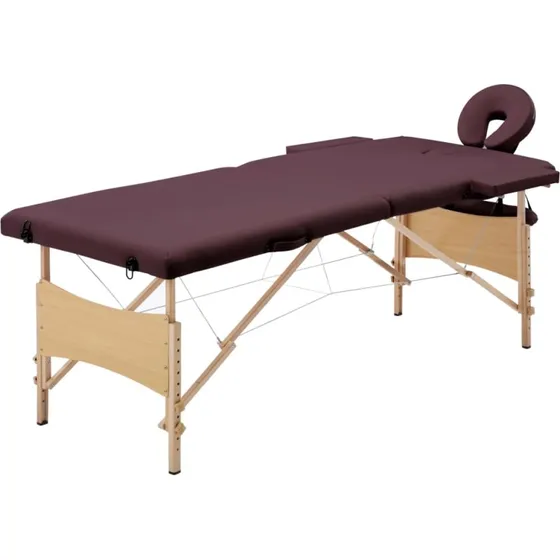 vidaXL sammenfoldeligt massagebord med træstel, 2 zoner, lilla