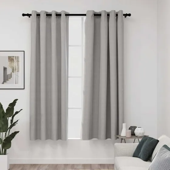vidaXL Mørklægningsgardiner med Øjer 140x175 cm Grå Hør-Look