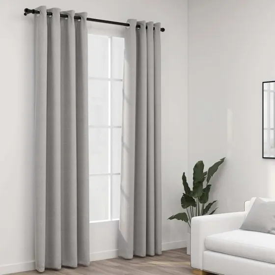 vidaXL Mørklægningsgardiner med Øjer 140x245 cm Grå Hør-Look