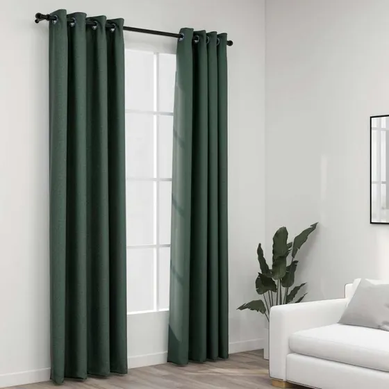 vidaXL Mørklægningsgardiner Hør-Look 140x225 cm Grøn (2 stk)