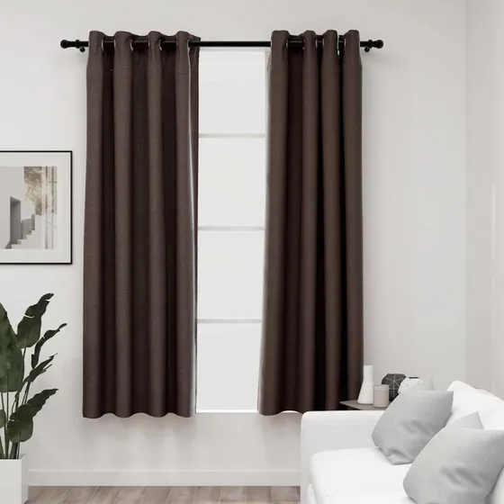 vidaXL Mørklægningsgardiner Hør-Look 140x175 cm Gråbrun