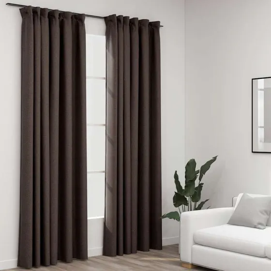 vidaXL Mørklægningsgardiner 2 stk. 140x245 cm gråbrun hør-look