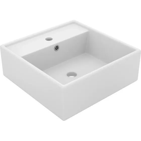 vidaXL Håndvask Overløb 41x41 cm Keramik Firkantet Mat Hvid