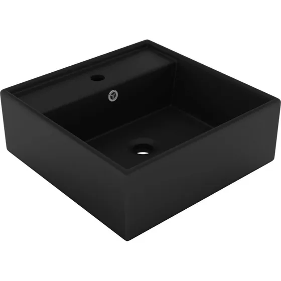 vidaXL Håndvask Overløb 41x41 cm Keramik Firkantet Mat Sort