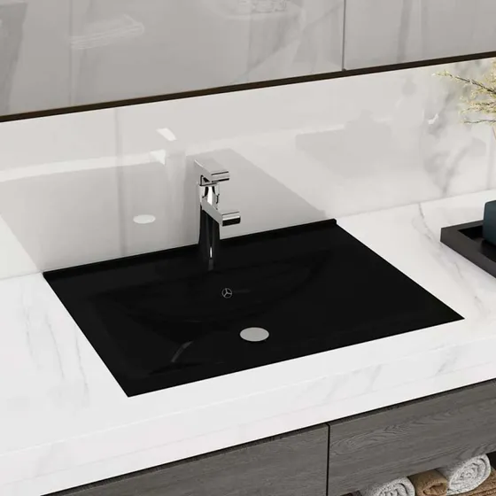 vidaXL Håndvask 60x46 cm keramisk mat sort