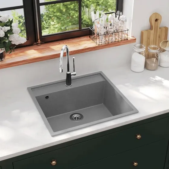 vidaXL Køkkenvask med Overløbshul Granit Grå 530x500 mm