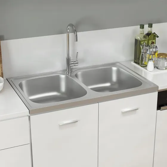 vidaXL Køkkenvask 2 Bassiner 800x500 mm Rustfrit Stål Sølv