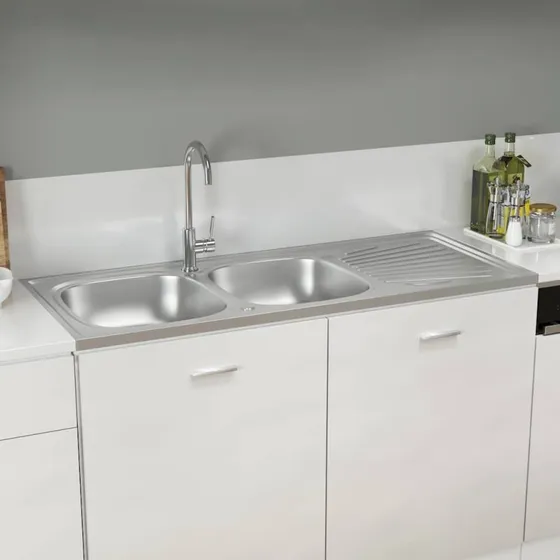vidaXL dobbelt køkkenvask 1200x600 mm rustfrit stål sølv