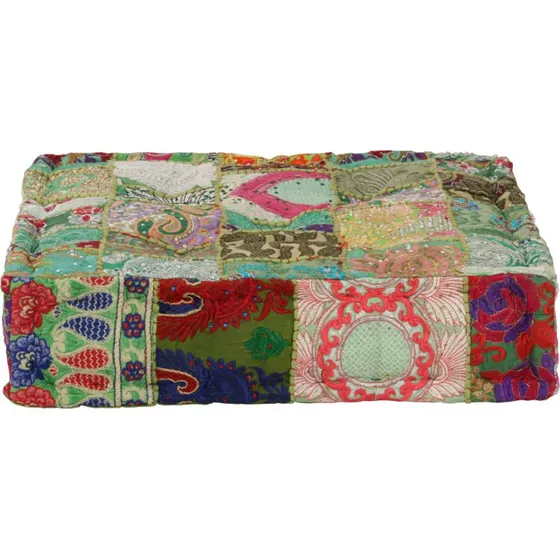 vidaXL Håndlavet Puffe 50x50x12 cm Grøn Patchwork