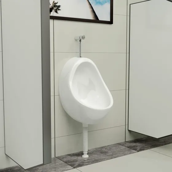 vidaXL væghængt urinal med skylleventil, keramisk hvid, 33x31x48 cm