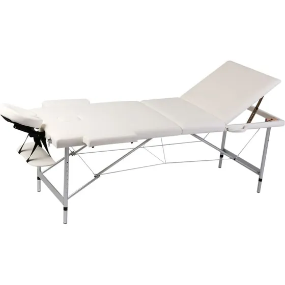 Cremefarvet sammenfoldeligt massagebord med aluminiumsstel, 3 zoner