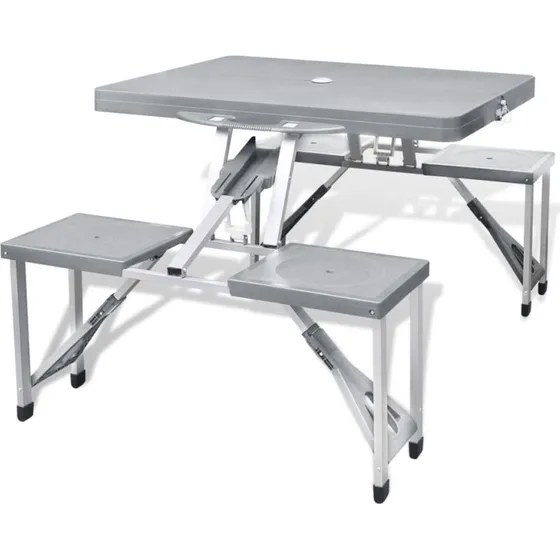 vidaXL Foldbart campingbordsæt med 4 taburetter i aluminium