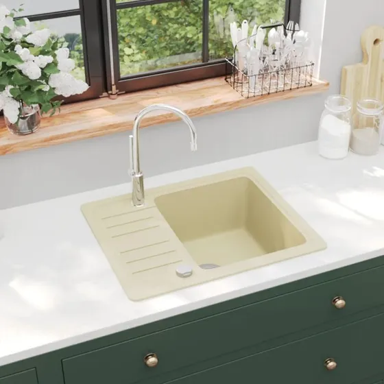 vidaXL Granitkøkkenvask Beige, Enkelt, Reversibel