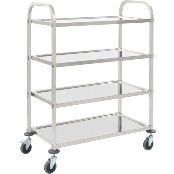 vidaXL Køkkenvogn 4 Hylder 107 x 55 x 125 cm Rustfrit Stål