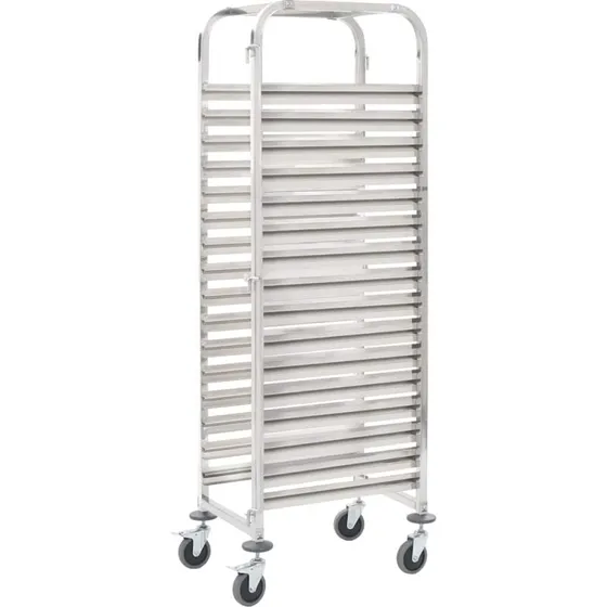 vidaXL Køkkenvogn til 16 Bakker 38x55x163 cm Rustfrit Stål