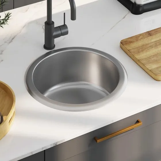 vidaXL Runde Køkkenvask med Strainer og Vandlås, Rustfrit Stål