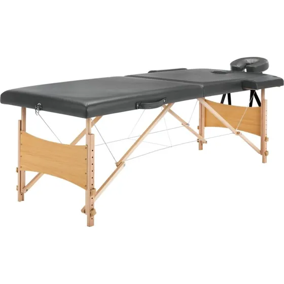 vidaXL Massagebord med 2 zoner, træstel, antracitgrå, 186 x 68 cm