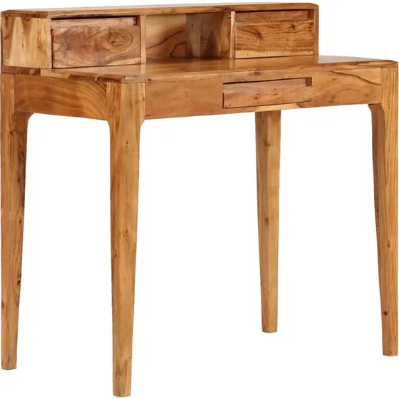 Braun Skrivebord Med Skuffer 88 x 50 x 90 cm, Massivt Træ, Blå