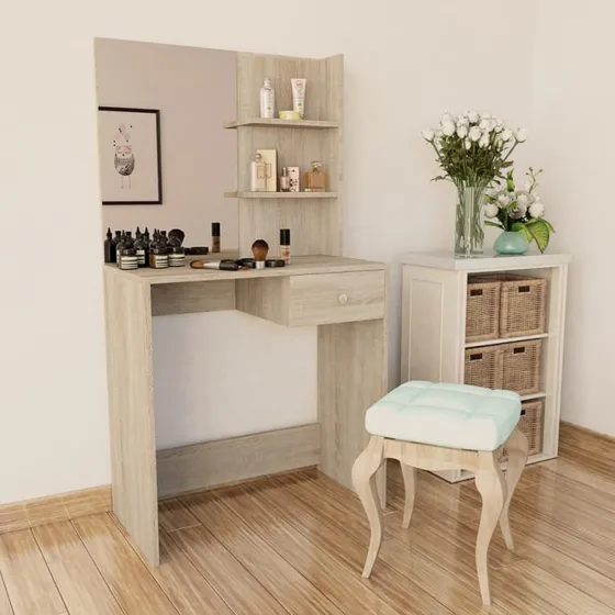 vidaXL Kosmetikbord 75x40x141 cm, konstrueret træ, egetræsfarvet