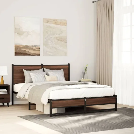 vidaXL Sengeramme 140x190 cm metal brun egetræsfarve