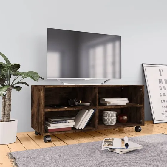 vidaXL tv-bord med hjul 90x35x35 cm røget egetræ