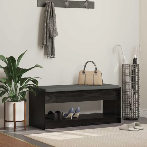 vidaXL Hallbænk med pude og hylde, Sort, 103 x 38 x 45 cm