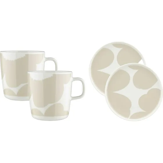 Marimekko Iso Unikko Morgenmadsæt, hvid/beige, 4 dele