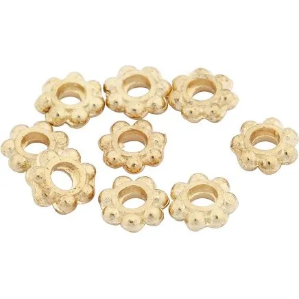 Ledperle, 6 mm, hulstr. 2 mm, forgyldt, 100 stk.