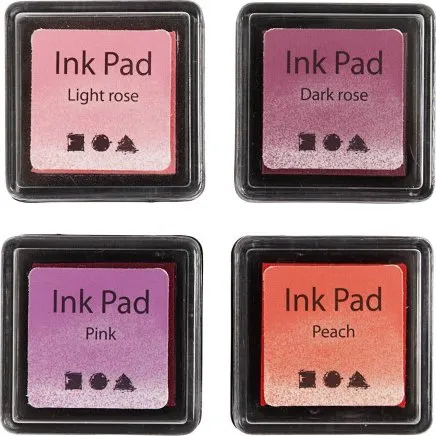 Stempelpude 3,5x3,5 cm, 4 stk., fersken, pink, lys rosa, mørk rosa