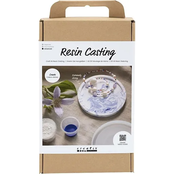 DIY Kit Resin Støbning, Rund Bakke med Marmorering, Blå/Hvid, 1 pk.