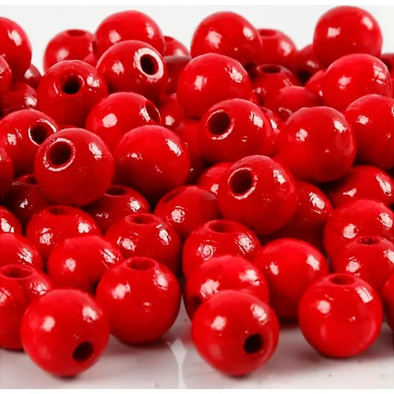 Træperler Røde 8 mm, Hulstr. 2 mm, 15 g/80 Stk.