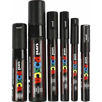 Posca Tusch, sort, 0,7-15 mm, 6 stk.