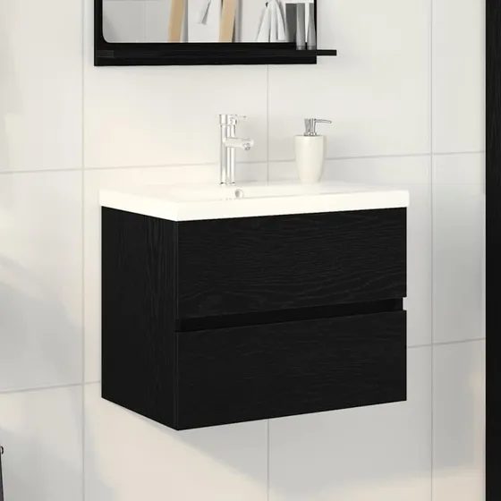 vidaXL Badeværelsesskabsunder Sort Eg 60x39x62 cm Konstrueret Træ